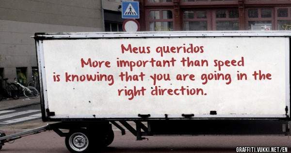      Meus queridos 
 More important than speed
 is knowing that you are going in the right direction.
