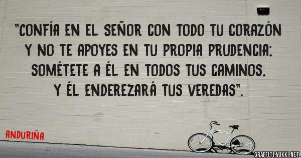  ''Confía en el Señor con todo tu corazón y no te apoyes en tu propia prudencia; sométete a él en todos tus caminos, y él enderezará tus veredas''. 