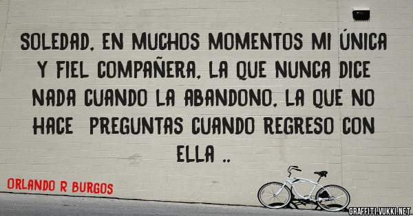 Soledad, en muchos momentos mi única y fiel compañera, la que nunca dice nada cuando la abandono, la que no hace  preguntas cuando regreso con ella .. 