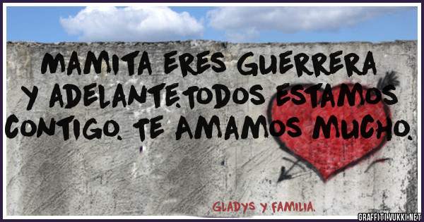Mamita eres Guerrera  y adelante.Todos estamos contigo. Te Amamos mucho. 