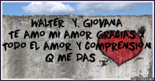 WALTER  Y. GIOVANA
TE AMO MI AMOR GRACIAS X TODO EL AMOR Y COMPRENSIÓN Q ME DAS ....