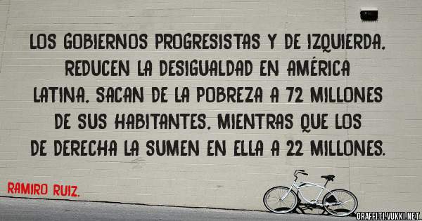 LOS GOBIERNOS PROGRESISTAS Y DE IZQUIERDA, REDUCEN LA DESIGUALDAD EN AMÉRICA LATINA, SACAN DE LA POBREZA A 72 MILLONES DE SUS HABITANTES, MIENTRAS QUE LOS DE DERECHA LA SUMEN EN ELLA A 22 MILLONES.