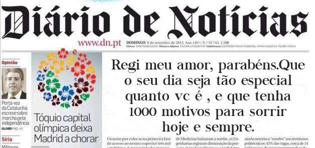 Regi meu amor, parabéns.Que o seu dia seja tão especial quanto vc é , e que tenha 1000 motivos para sorrir hoje e sempre.