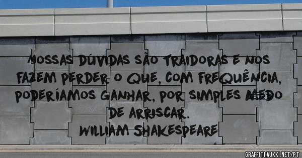 Nossas dúvidas são traidoras e nos fazem perder o que, com frequência, poderíamos ganhar, por simples medo de arriscar.

William Shakespeare