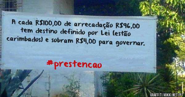 A cada R$100,00 de arrecadação R$96,00 tem destino definido por Lei (estão carimbados) e sobram R$4,00 para governar.