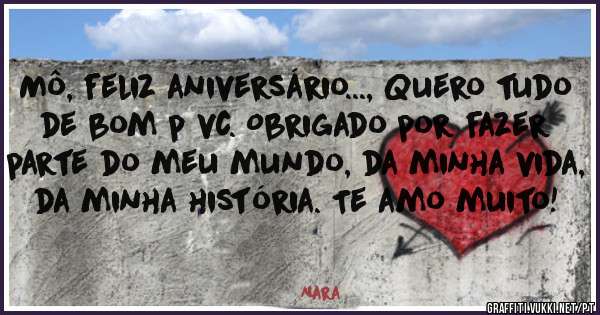 Mô, feliz aniversário..., Quero tudo de bom p vc. Obrigado por fazer parte do meu mundo, da minha vida, da minha história. Te amo muito! 