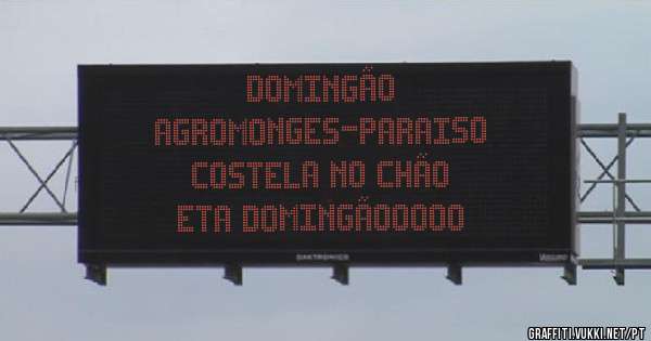             DOMINGÃO
AGROMONGES-PARAISO
     COSTELA NO CHÃO

       Eta domingãooooo