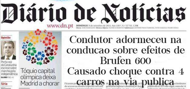 Condutor adormeceu na conducao sobre efeitos de Brufen 600
Causado choque contra 4 carros na via publica  
 