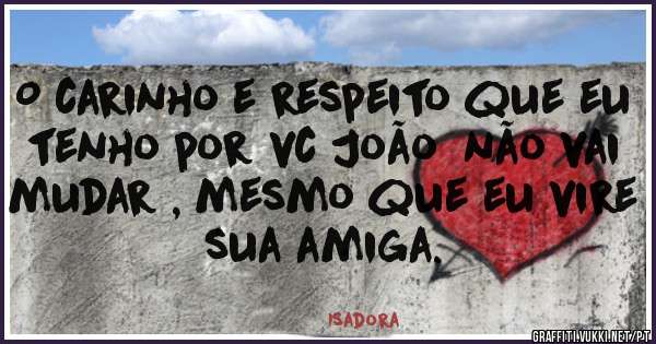 
O carinho e respeito que eu tenho por vc João  não vai mudar , mesmo que eu vire sua amiga.