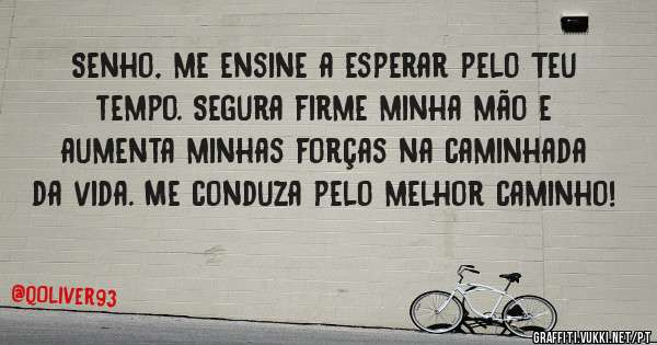 Senho, me ensine a esperar pelo Teu tempo. Segura firme minha mão e aumenta minhas forças na caminhada da vida. Me conduza pelo melhor caminho!