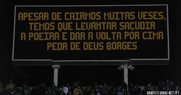 APESAR DE CAIRMOS MUITAS VESES,
TEMOS QUE LEVANTAR SACUDIR A POEIRA E DAR A VOLTA POR CIMA

PEDR DE DEUS BORGES