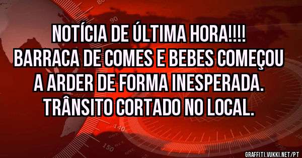 Notícia de última hora!!!!
Barraca de comes e bebes começou a arder de forma inesperada. Trânsito cortado no local.