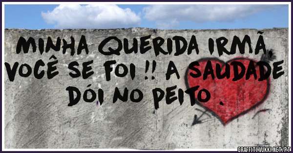 Minha querida irmã, você se foi !! A saudade dói no peito .