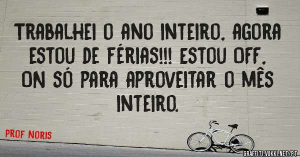 Trabalhei o ano inteiro, agora estou de férias!!! Estou OFF, ON só para aproveitar o mês inteiro.