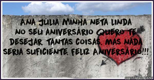 Ana Júlia minha neta linda no seu aniversário quero te desejar tantas coisas. Mas nada seria suficiente. Feliz Aniversário!!!