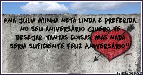 Ana Júlia minha neta linda e preferida, no seu aniversário quero te desejar tantas coisas. Mas nada seria suficiente. Feliz Aniversário!!!