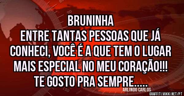 Bruninha 
Entre tantas pessoas que já conheci, você é a que tem o lugar mais especial no meu coração!!!
Te gosto pra sempre.....