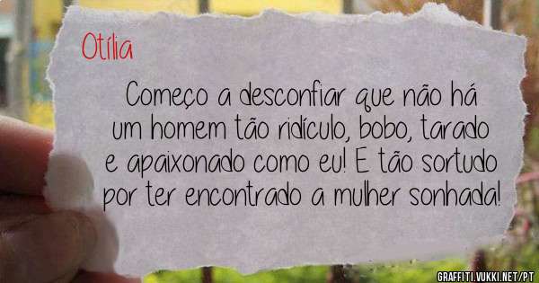 Começo a desconfiar que não há um homem tão ridículo, bobo, tarado e apaixonado como eu! E tão sortudo por ter encontrado a mulher sonhada! 