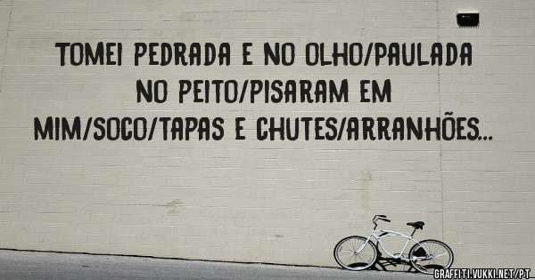 Tomei pedrada e no olho/Paulada no peito/pisaram em mim/soco/tapas e chutes/arranhões...