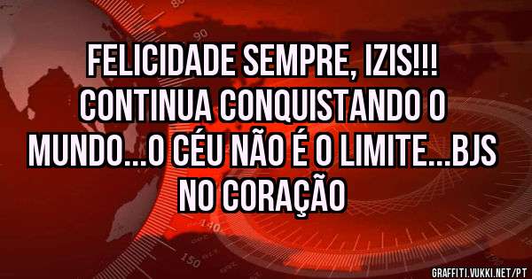 Felicidade sempre, IZIS!!! Continua conquistando o mundo...o céu não é o limite...Bjs no coração 