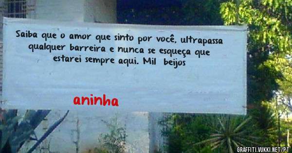 Saiba que o amor que sinto por você, ultrapassa qualquer barreira e nunca se esqueça que estarei sempre aqui. Mil  beijos