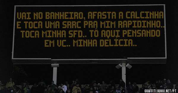 vai no banheiro, afasta a calcinha e toca uma srrc pra mim rapidinho.. toca minha sfd.. tô aqui pensando em vc.. minha delícia..