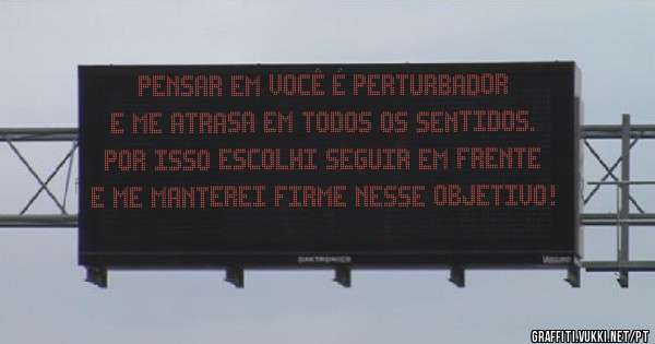Pensar em você é perturbador e me atrasa em todos os sentidos. Por isso escolhi seguir em frente e me manterei firme nesse objetivo!