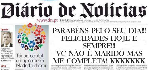 PARABÉNS PELO SEU DIA!!!
FELICIDADES HOJE E SEMPRE!!!
VC NÃO É MARIDO MAS ME COMPLETA! KKKKKKK