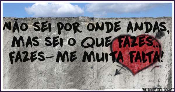 Não sei por onde andas, mas sei o que fazes... Fazes-me muita falta! 