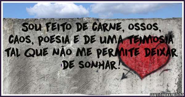 Sou feito de carne, ossos, caos, poesia e de uma teimosia tal que não me permite deixar de sonhar!