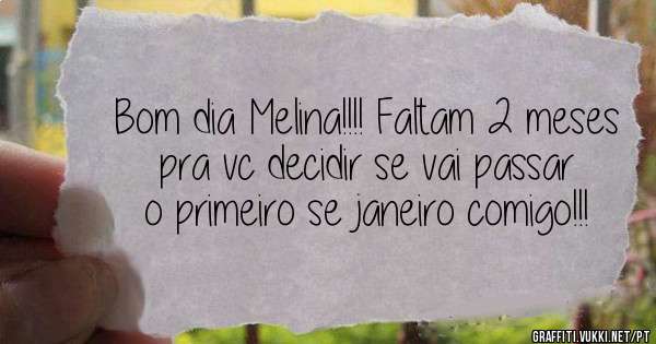 Bom dia Melina!!!! Faltam 2 meses pra vc decidir se vai passar o primeiro se janeiro comigo!!!