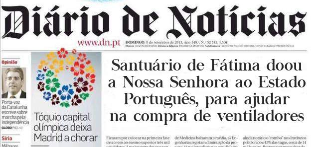 Santuário de Fátima doou a Nossa Senhora ao Estado Português, para ajudar na compra de ventiladores