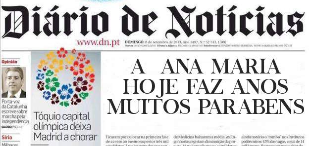 A  ANA MARIA HOJE FAZ ANOS
MUITOS PARABENS