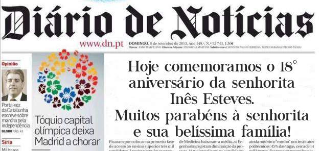 Hoje comemoramos o 18° aniversário da senhorita Inês Esteves. 
Muitos parabéns à senhorita e sua belíssima família!