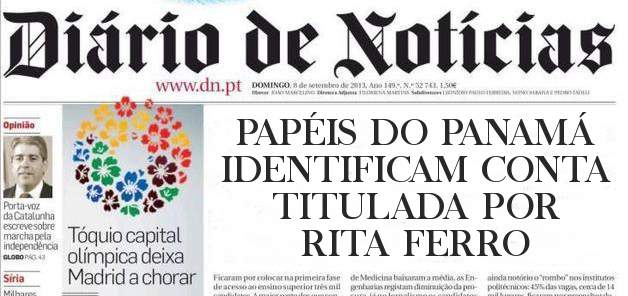 PAPÉIS DO PANAMÁ
IDENTIFICAM CONTA
TITULADA POR RITA FERRO