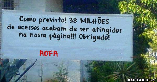 Como previsto! 38 MILHÕES de acessos acabam de ser atingidos na nossa página!!! Obrigado!