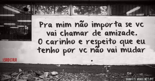 Pra mim não importa se vc vai chamar de amizade.
O carinho e respeito que eu tenho por vc não vai mudar .
