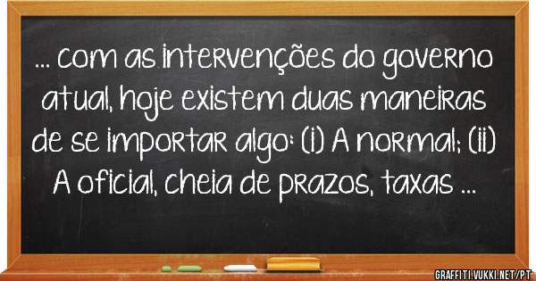 ... com as intervenções do governo atual, hoje existem duas maneiras de se importar algo: (i) A normal; (ii) A oficial, cheia de prazos, taxas ...