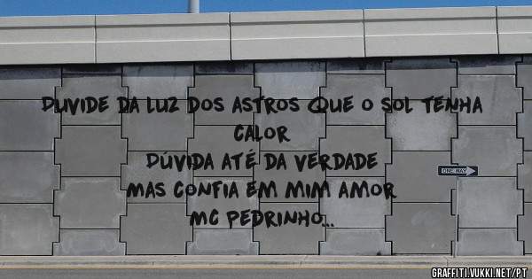Duvide da luz dos astros que o sol tenha calor
Dúvida até da verdade
Mas confia em mim amor
MC Pedrinho
Ana Luiza Silva