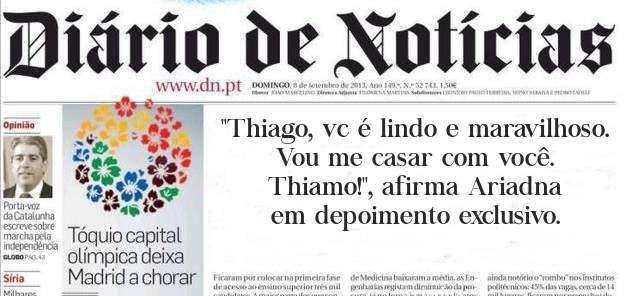 ''Thiago, vc é lindo e maravilhoso. Vou me casar com você. Thiamo!'', afirma Ariadna em depoimento exclusivo.