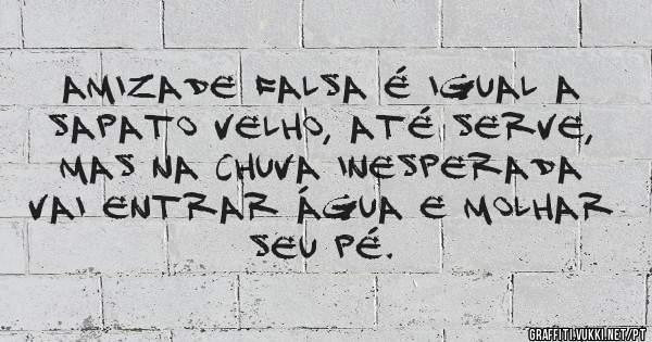 Amizade falsa é igual a sapato velho, até serve, mas na chuva inesperada vai entrar água e molhar seu pé.