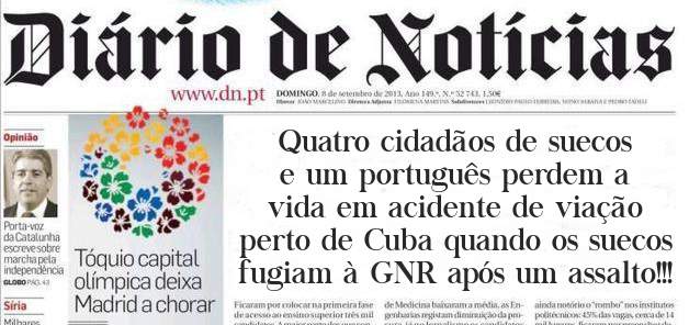 Quatro cidadãos de suecos e um português perdem a vida em acidente de viação perto de Cuba quando os suecos fugiam à GNR após um assalto!!!