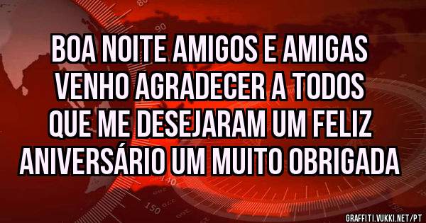 BOA NOITE AMIGOS E AMIGAS VENHO AGRADECER A TODOS QUE ME DESEJARAM UM FELIZ ANIVERSÁRIO UM MUITO OBRIGADA

