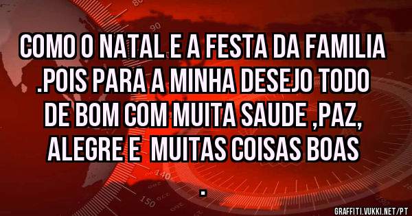 COMO O NATAL E A FESTA DA FAMILIA .POIS PARA A MINHA DESEJO TODO DE BOM COM MUITA SAUDE ,PAZ, ALEGRE E  MUITAS COISAS BOAS .