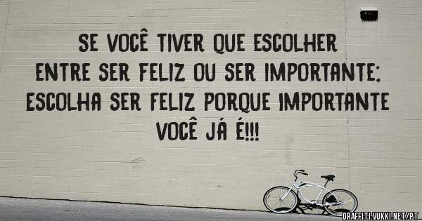 Se você tiver que escolher entre ser feliz ou ser importante; Escolha ser Feliz porque Importante você já é!!!