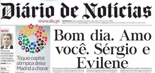 Bom dia. Amo você. Sérgio e Evilene