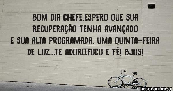 Bom dia chefe,espero que sua recuperação tenha avançado e sua alta programada, uma quinta-feira de luz...te adoro.Foco e fé! Bjos!