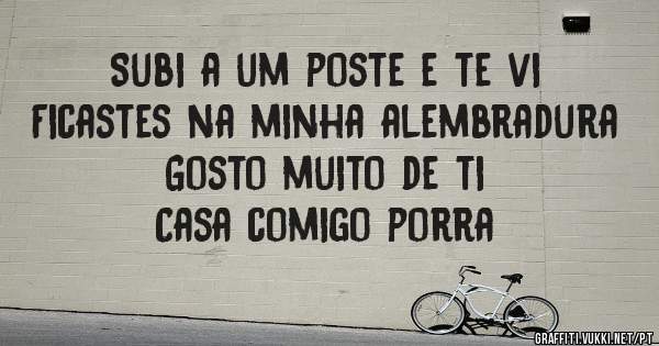 Subi a um poste e te vi
Ficastes na minha alembradura
Gosto muito de ti
Casa comigo porra 