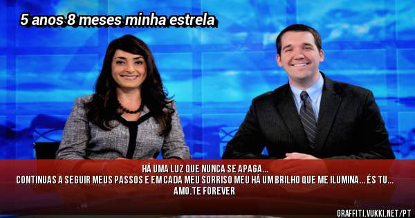 Há uma luz que nunca se apaga...
Continuas a seguir meus passos e em cada meu sorriso meu há um brilho que me ilumina... és Tu...
Amo.te Forever
