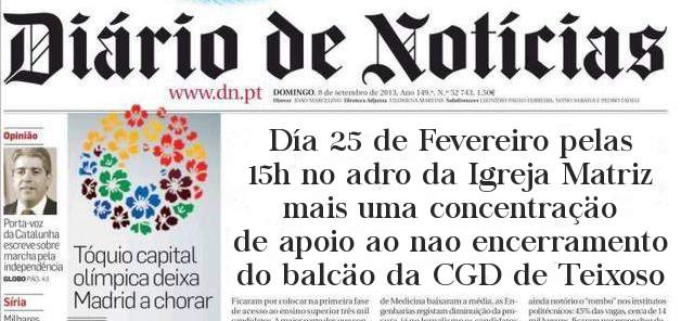 Día 25 de Fevereiro pelas 15h no adro da Igreja Matriz  mais uma concentraçäo de apoio ao nao encerramento do balcäo da CGD de Teixoso